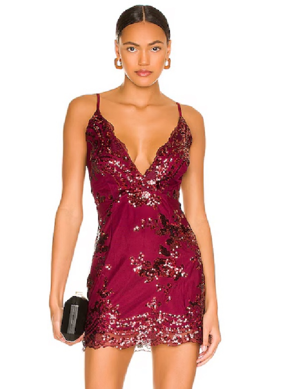 Superdown Abigail mini dress Burgundy Sequin Lace Revolve S